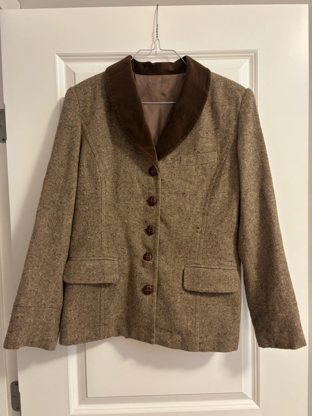 Vintage Brown Tweed Jacket with Velvet Collar